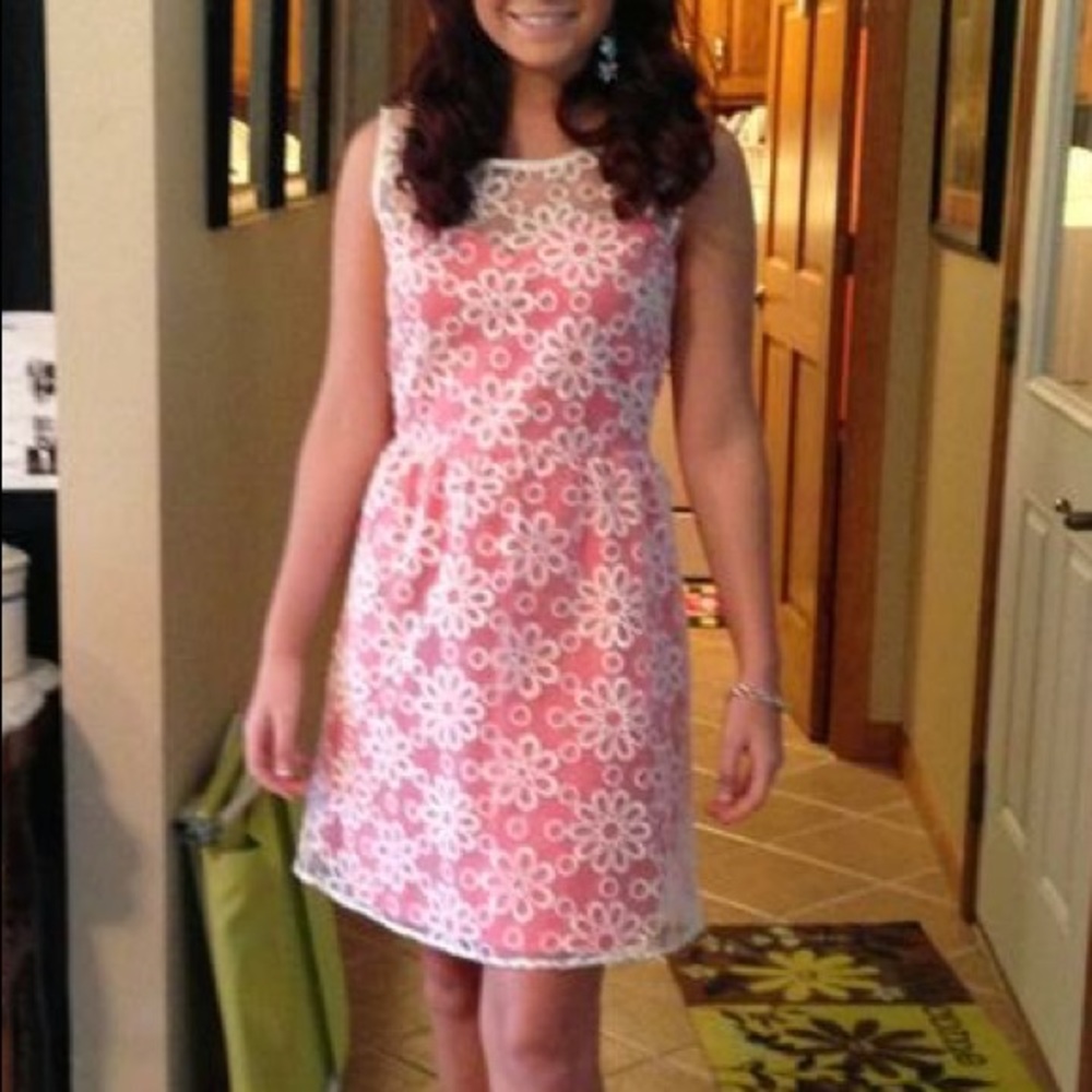 Pink and white eyelet dress